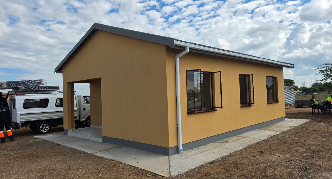 Completed single-storey housing unit on a residential delivery programme